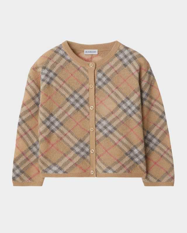 Girl's Bethane Speckled Check Cardigan, Size 3-14